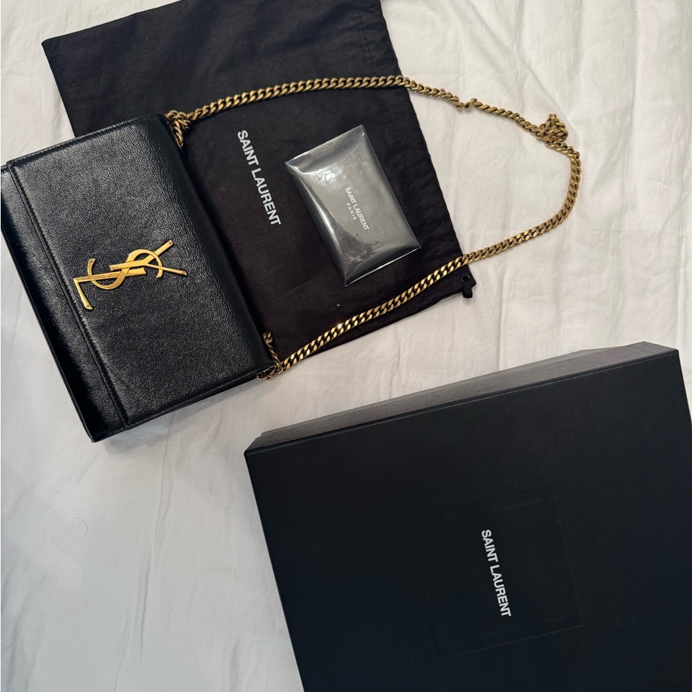Saint Laurent Black and Gold Messenger Bag